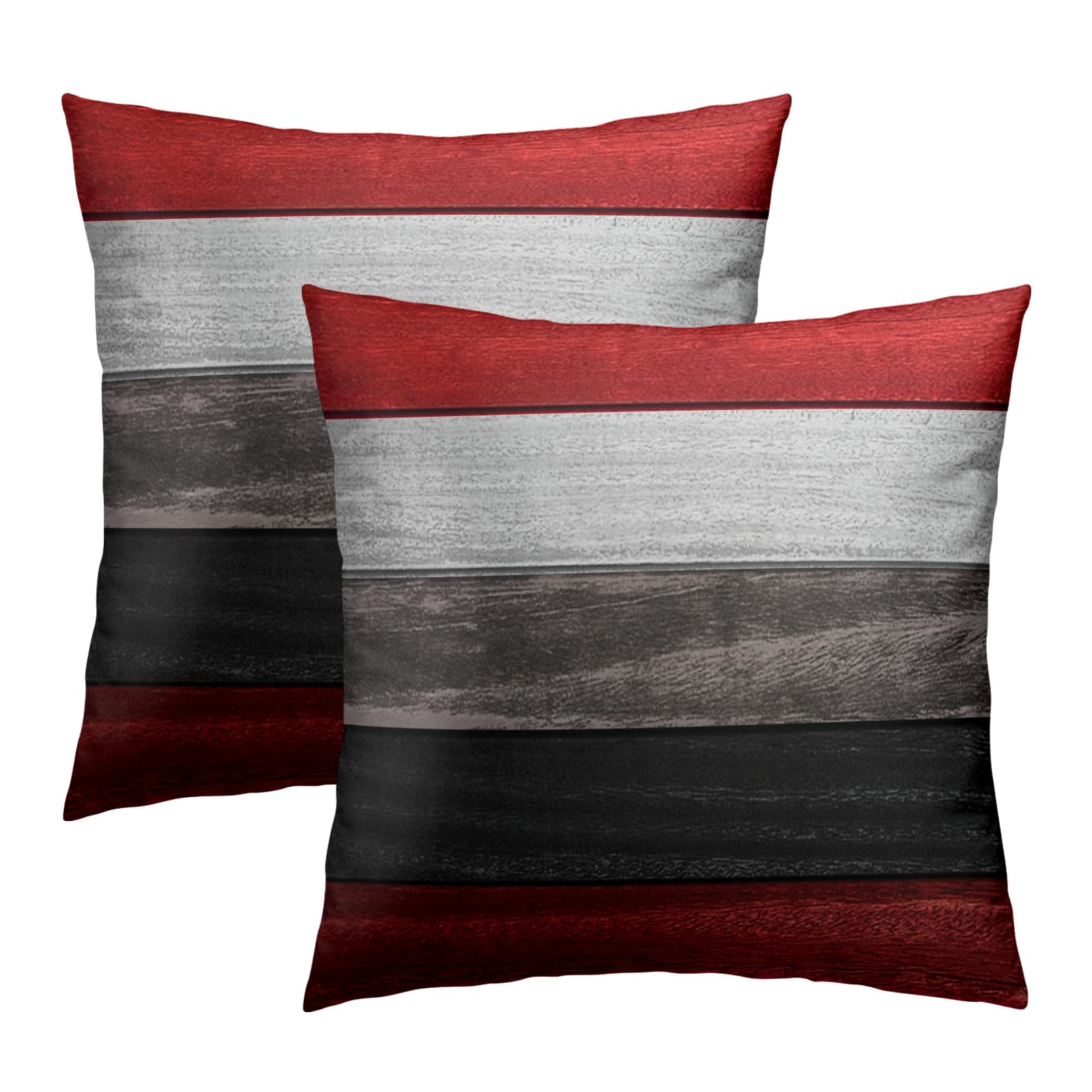 Mweet Red Wood Grain Pillow Covers 20x20 Set of 2, Rustic Farmhouse Decorative Pillow Cases Double Sided Printed Cushion Cover for Home Sofa Bed Patio