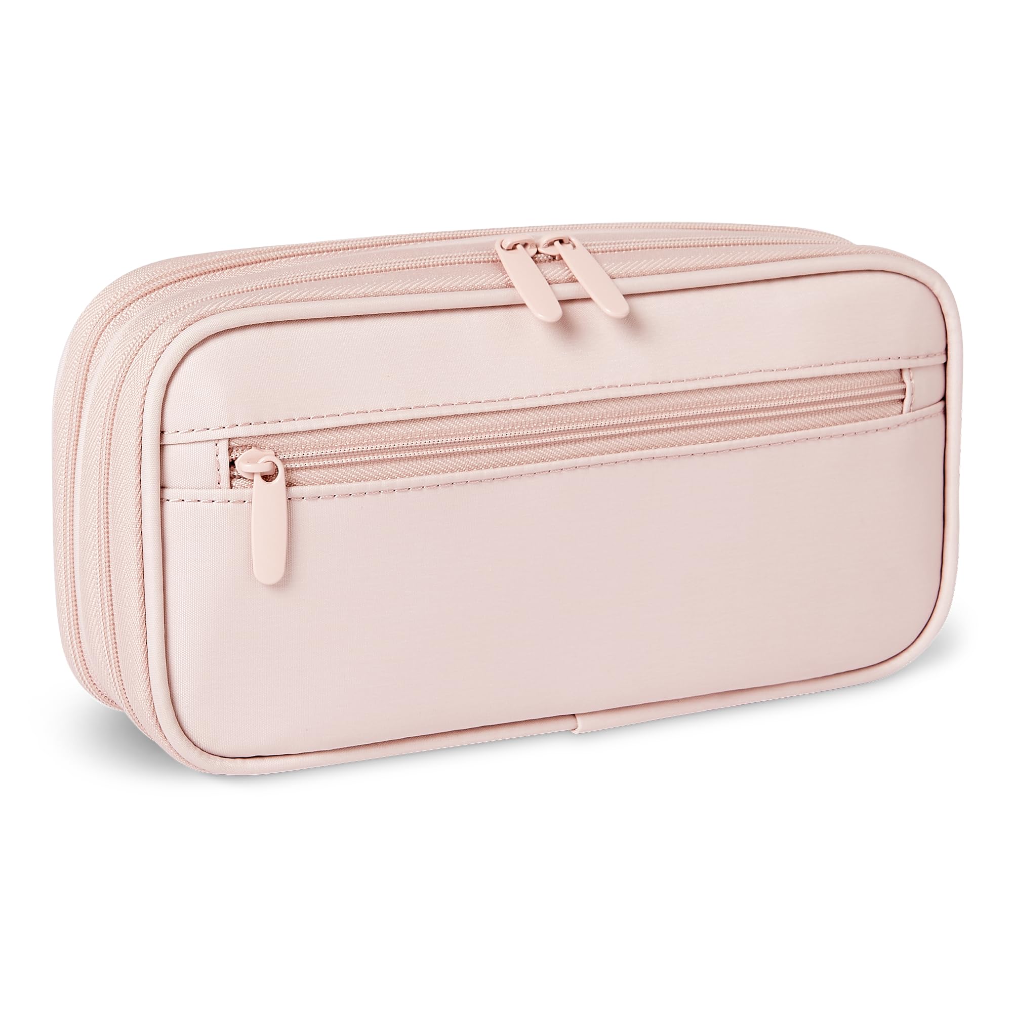 Amazon Basics Large Capacity Pencil Case with Durable Zipper, Multi-Compartment, Rose Mild