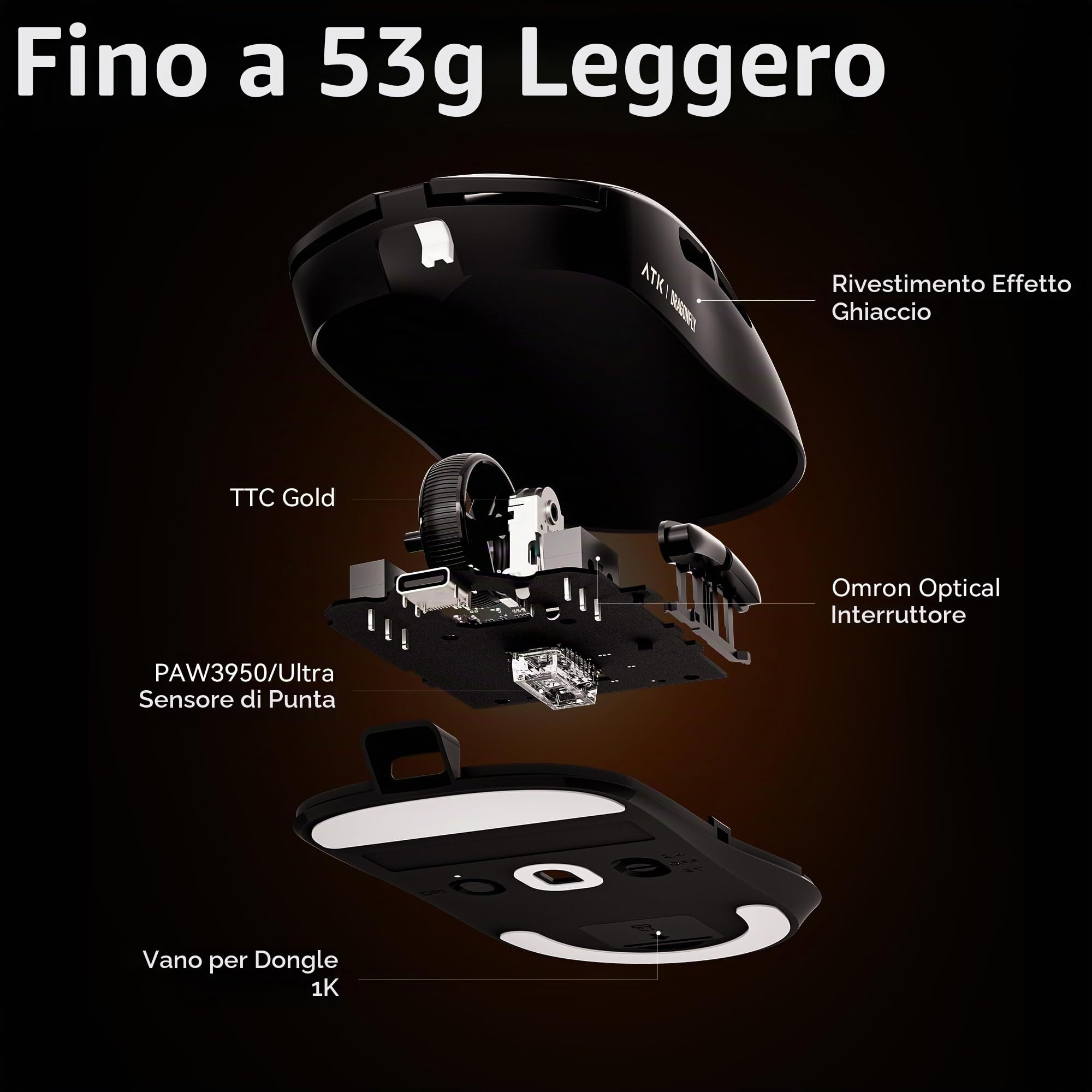 ATK Dragonfly A9 Plus Mouse Gaming Wireless - Nero