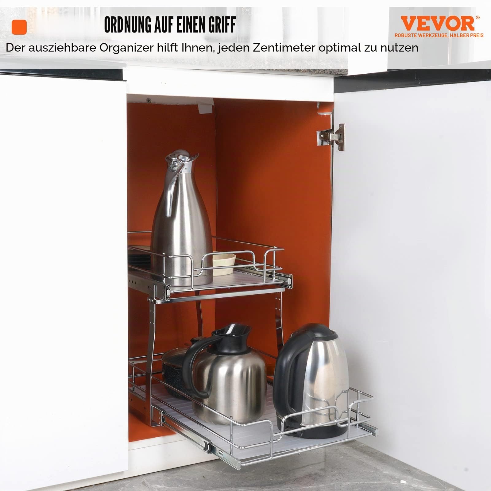 VEVOR ausziehbares Gewürzregal Doppelkorb Spülschrankregal Küchenschrank, Schiebeschublade Waschbecken Gewürzregal Schrank Organizer Unterschrankregal 385x569x483 mm (Installationsgröße)