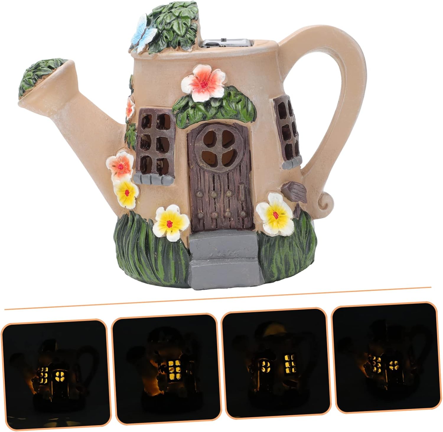 ORFOFE Creative Resin Watering Can Decor Luminous Xmas Ornament with Solar