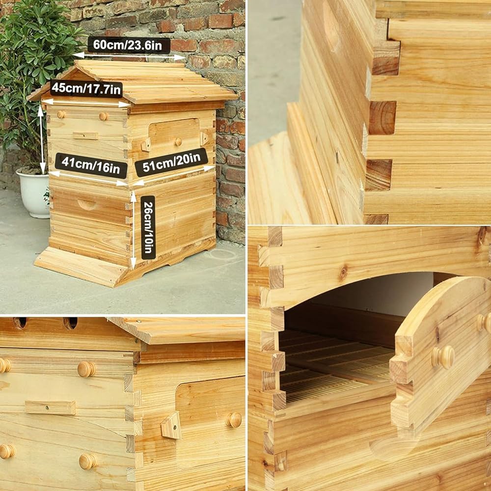 Beehive - Kit de colmena automático de madera con 7 panales y marco de calidad alimentaria sin BPA para principiantes y apicultores profesionales