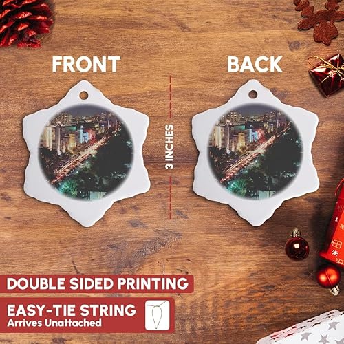 Vista 3 de 3 inch Snowflake Porcelain Ornament - USA, Florida, Miami Beach, Ocean Drive, Art Deco Hotels at Night. Walter Bibikow - Flordia