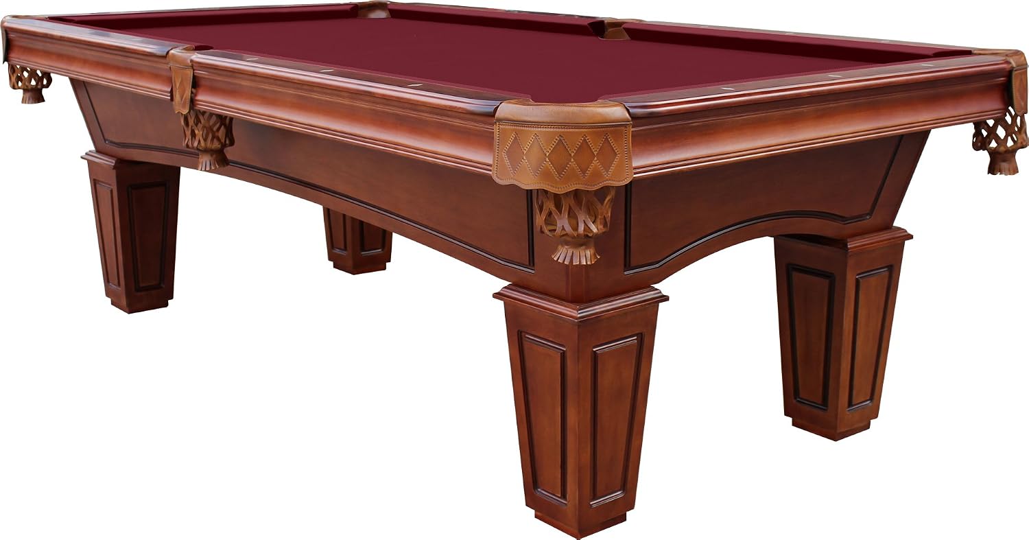 Playcraft St Lawrence 8' Slate Pool Table w/Leather Drop Pockets - Billiard Table with Solid Hardwood & 3pc Slate System - Perfect for Game Room, Office or Dens - 25 Cloth Colors