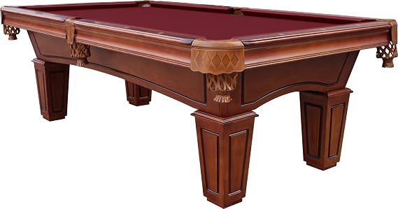 Playcraft St Lawrence 8' Slate Pool Table w/Leather Drop Pockets - Billiard Table with Solid Hardwood & 3pc Slate System - Perfect for Game Room, Office or Dens - 25 Cloth Colors