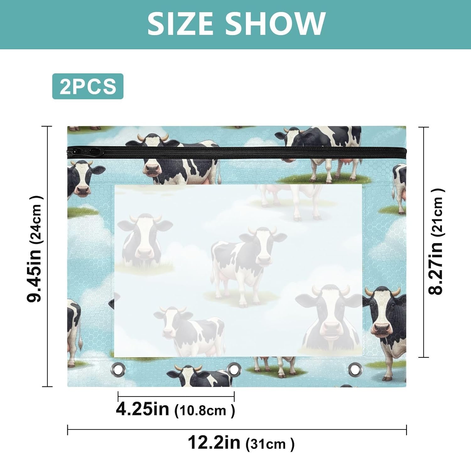 Cows Blue Clear School Supplies Pencil Bag