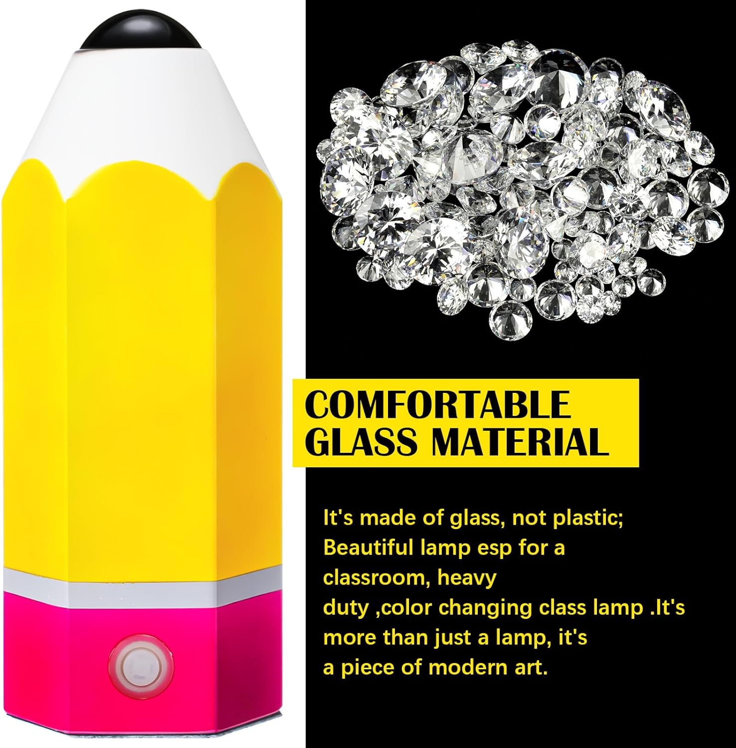 VIHOSE Classroom Pencil Lamp Glass LED Design Classroom Lamp for Teachers Students Gifts 11.4" Adjustable Multicolor Night Light Supplies for School Holiday Gift Desk Home Bedroom Table Decoration