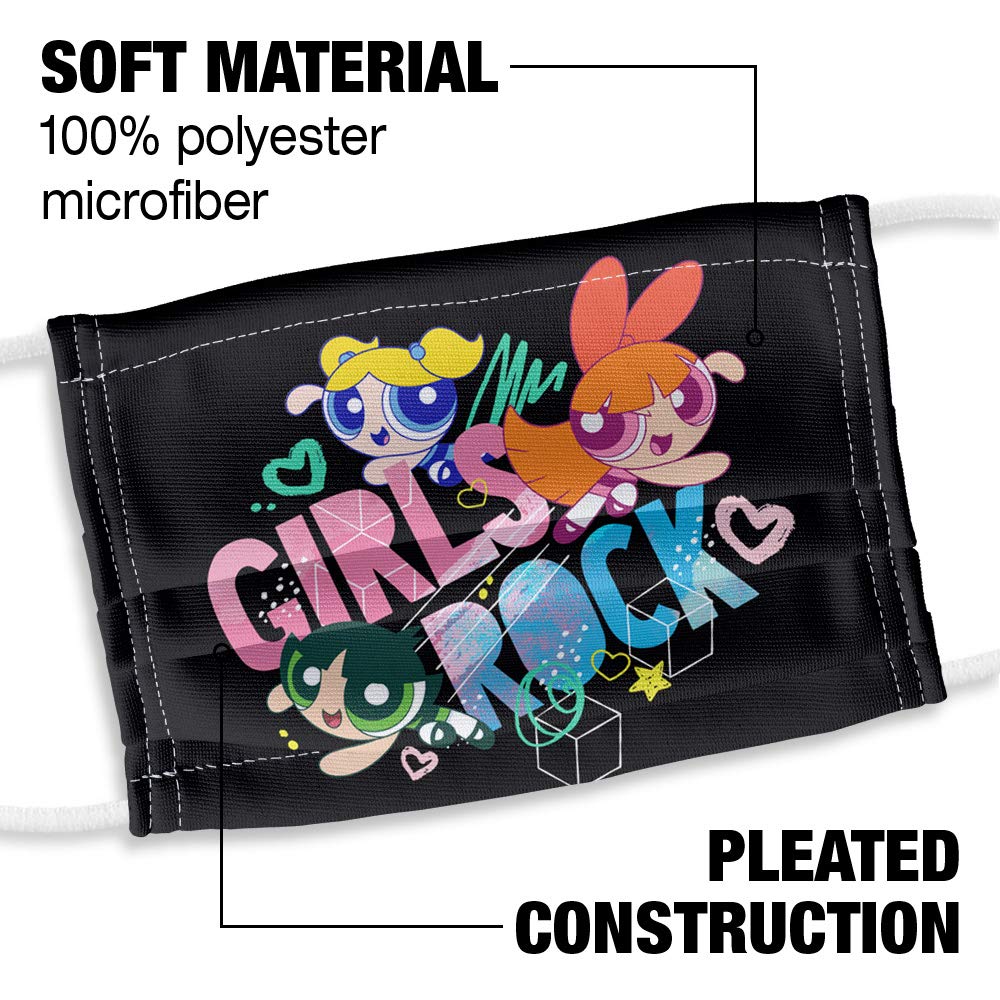 Popfunk The Powerpuff Girls Girls Kids Rock 1-Ply Reusable Face Mask Covering with Adjustable Nose Wire