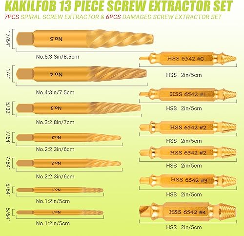 Miniatura 2 de Juego de 13 extractores de tornillos fáciles de sacar y juego de brocas para mano izquierda, juego de extractor de tornillos despojados para quitar