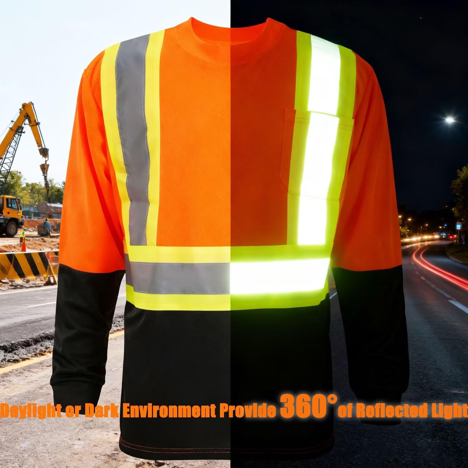 LeeHanTon Construction Shirt for Men High Visibility Safety Shirts Long Sleeve with Reflective Strips Mesh Hi Vis Work Shirt - Image 2