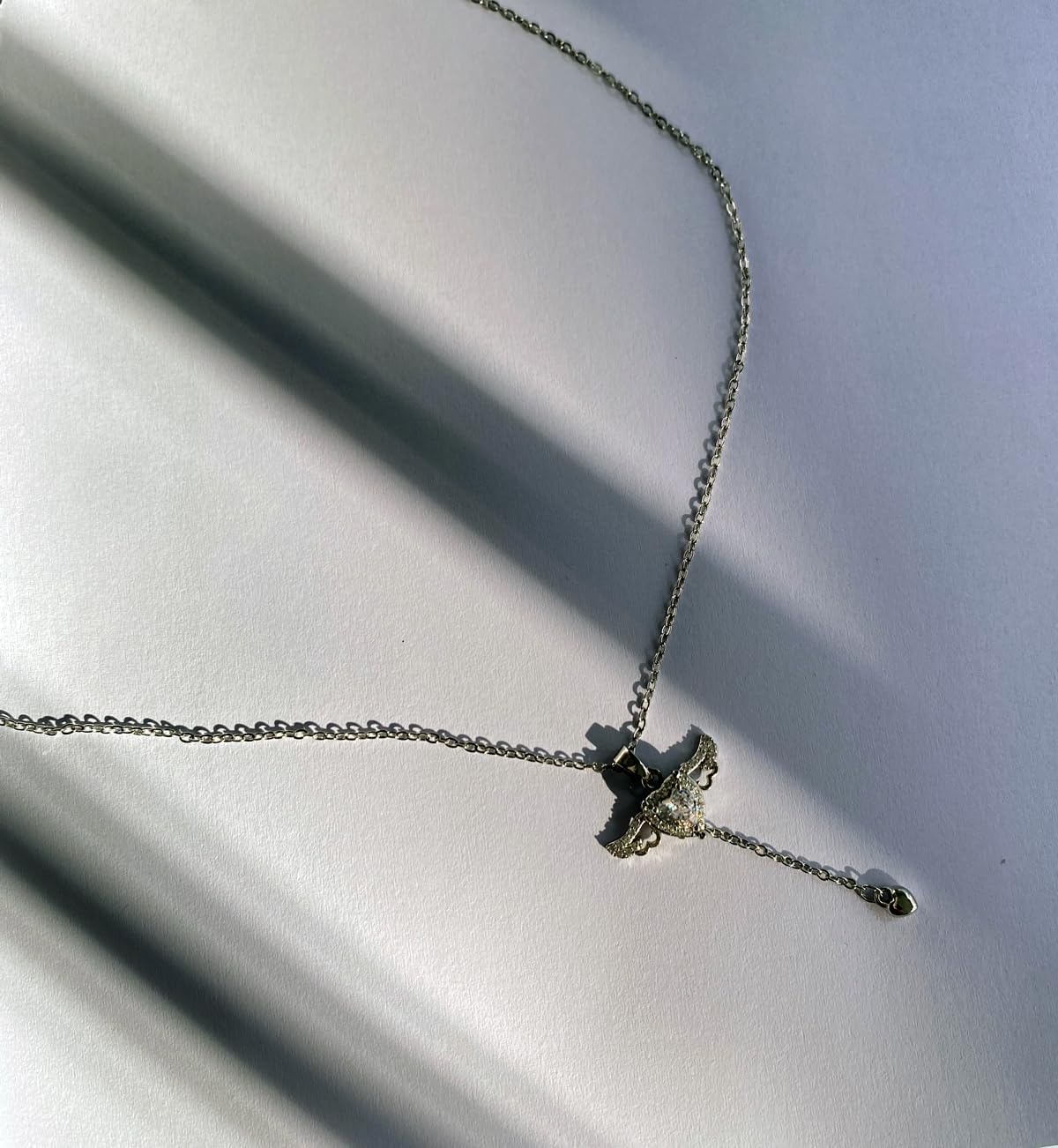 XRDS Silver Angel Wing Necklace with Movable Wings, Pink Zirconia Pendant, Adjustable Pull Chain Jewelry Gift for Women and Girls, Ideal Gift for Valentine's Day or Anniversary - Image 8