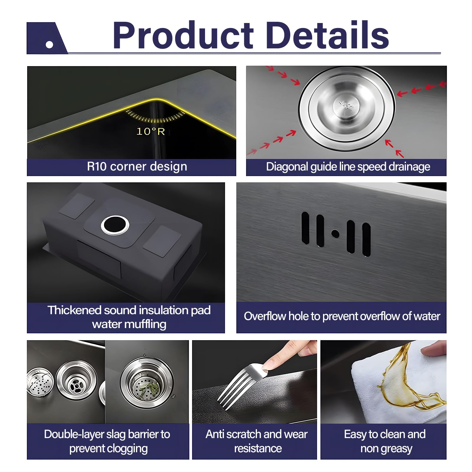 25.6 * 17.7in Drop In Kitchen Sink,Black Stainless Steel Single Bowl Sink, Topmount Workstation Sink With Pull Out Faucet,Soap Dispenser And Drain Basket 25.6 * 17.7in Drop In Kitchen Sink,Black Stainless Steel Single Bowl Sink, Topmount Workstation Sink With Pull Out Faucet,Soap Dispenser And Drain Basket