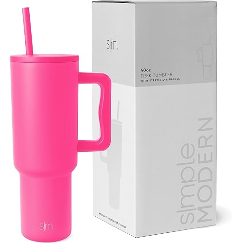 Simple Modern 40 oz Tumbler with Handle and Straw Lid | Insulated Cup Reusable Stainless Steel Water Bottle Travel Mug Cupholder Friendly | Gifts for Women Him Her | Trek Collection | Raspberry Vibes