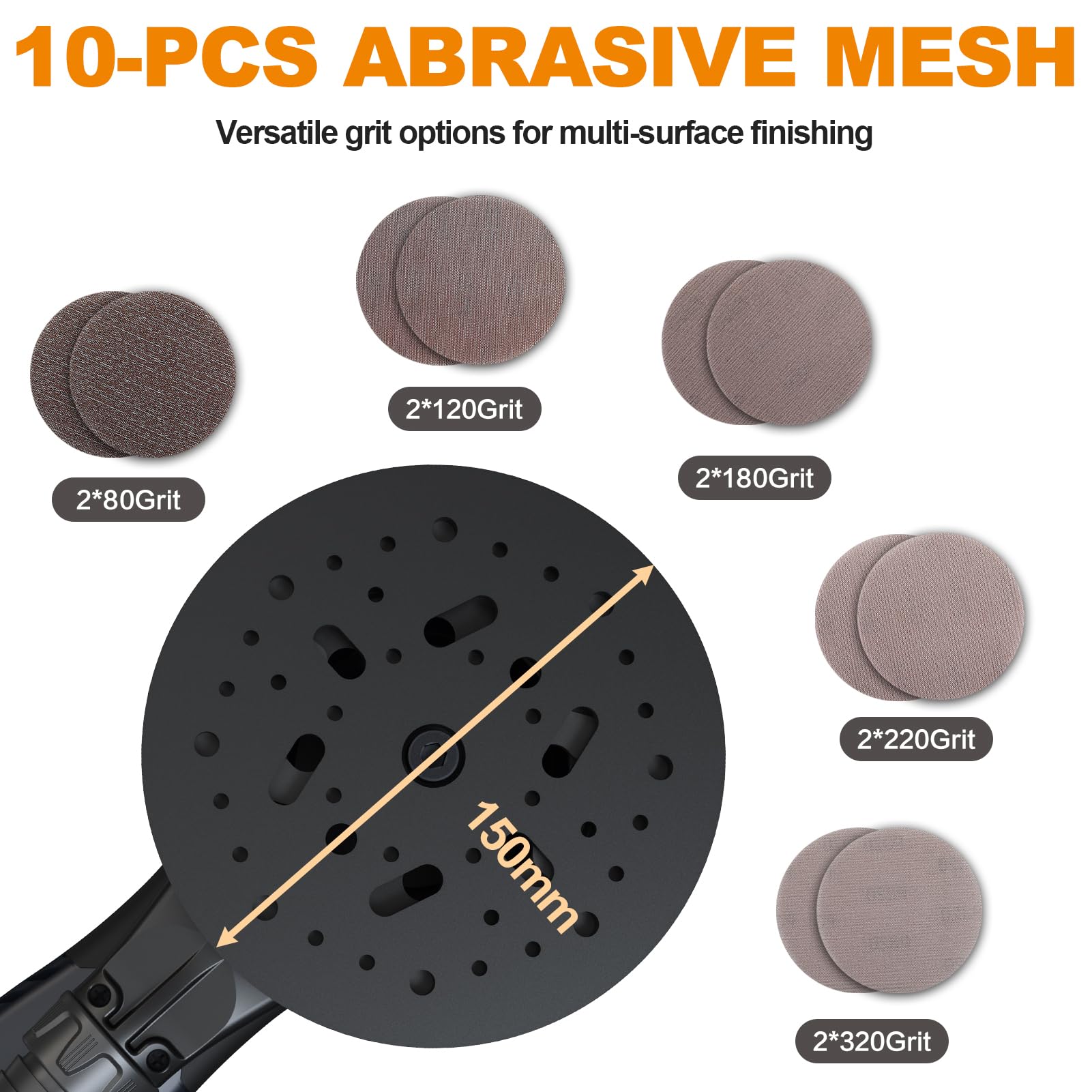 MAXXT Ponceuse Excentrique Sans Balais 5,0 mm 230V avec câblage à trois noyaux - Ponceuse électrique polyvalente avec vitesse variable et 10 disques abrasifs