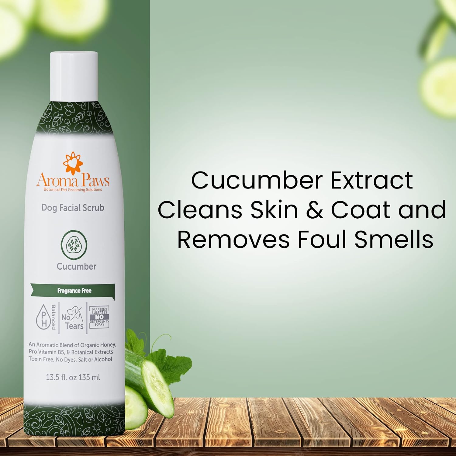 Dogs Facial Scrub - Non-Toxic Tearless Dog Face Wash to Clean Facial Stains and Dirt - Dog Face Cleaner with Organic Cucumber and Aloe Vera - Safe for Dogs and Puppies - 13.5oz image 3