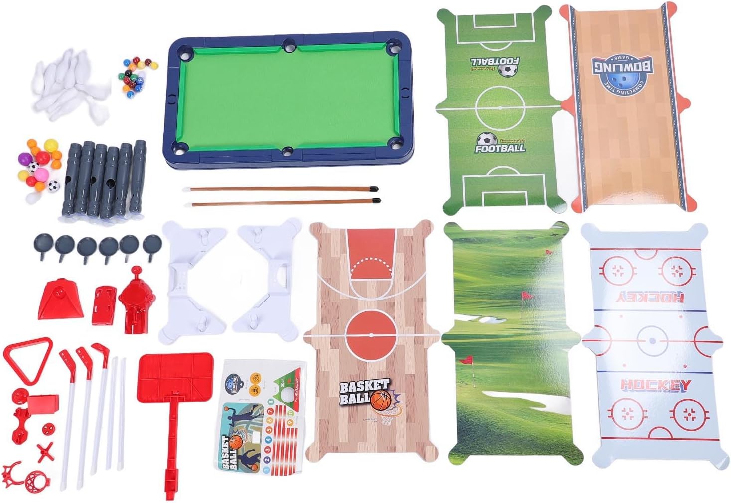 Kids Multi Table Game Set, 6 in 1 Tabletop Family Game with Pool Foosball Air Hockey and Table Tennis for Home