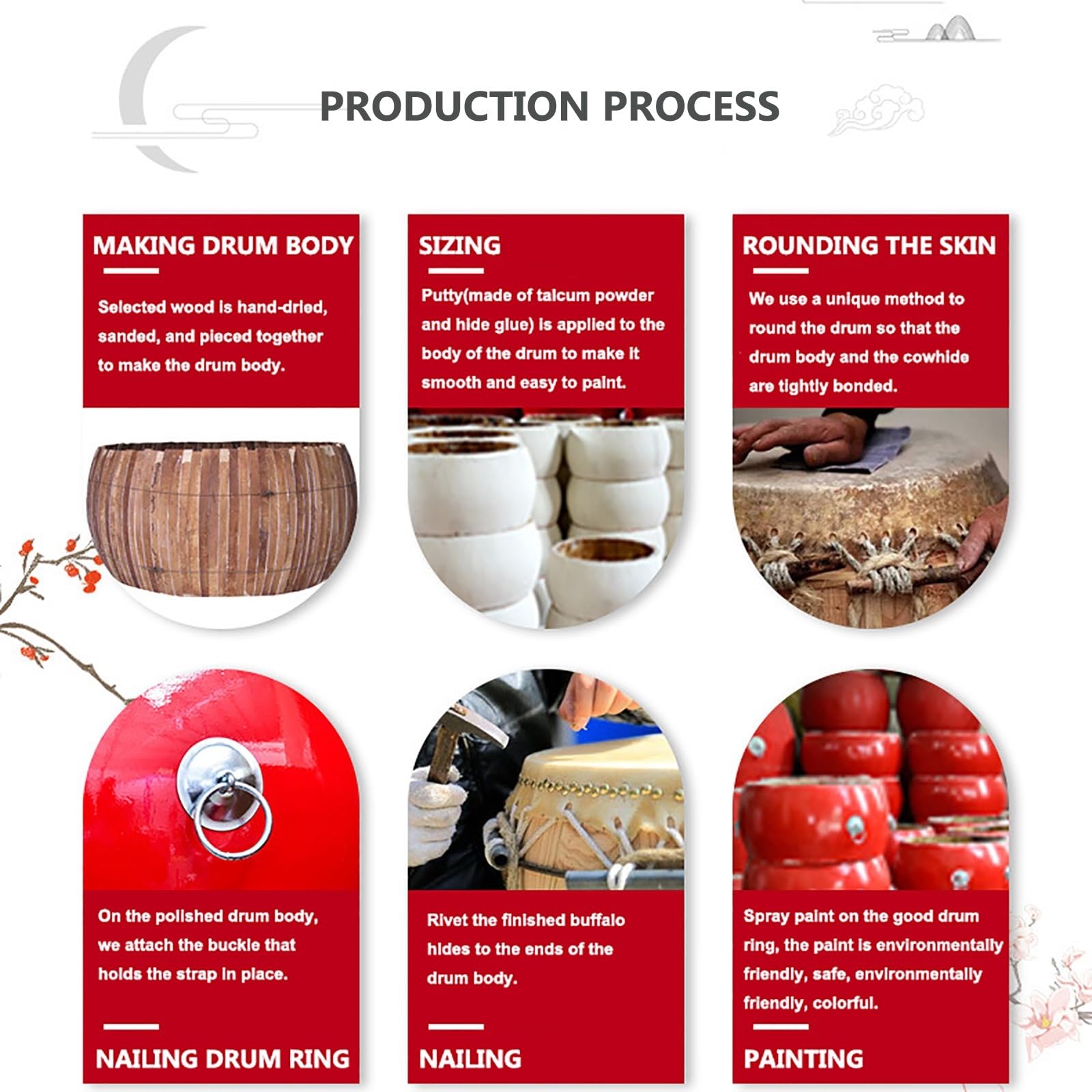 Tambour Chinois Fait à La Main For Enfants Et Adultes, Corps