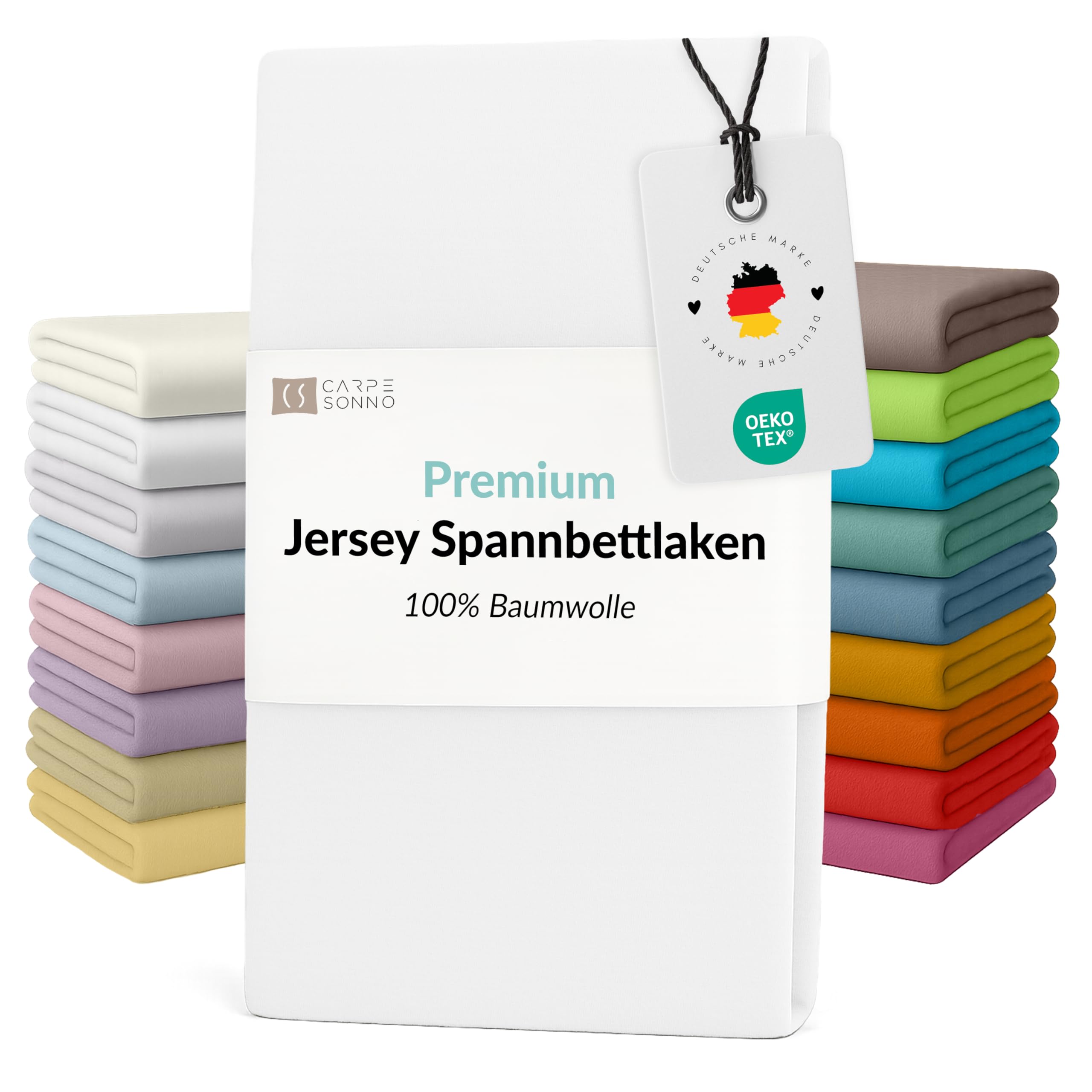 Carpe Sonno Elastisches Jersey Spannbettlaken 180x220cm Baumwolle bis 200x220cm [Made in EU] Absolut Bügelfrei - 15 cm bis 25 cm Steghöhe | Bettlaken 180x220 | Spannbettlaken 200x220 Baumwolle
