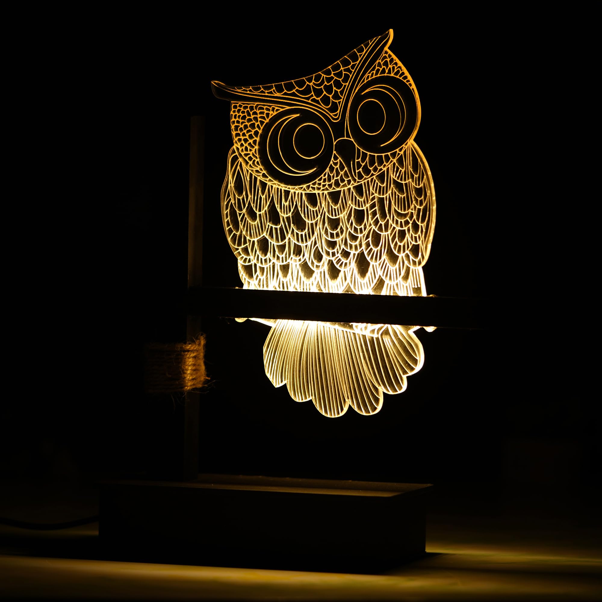 eCraftIndia Acrylic Wooden Base Owl Bird On Tree Branch Design Decorated Night Table Lamp | Lamp for Living Room Bedroom | Desk Lamp | Bedside Lamp | Gift for Diwali Housewarming Birthday