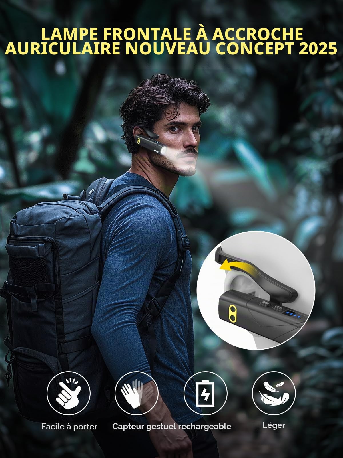 Smiling Shark Lampe Frontale Rechargeable, 2025 Nouveau Lampe Frontale LED 1000 Lumen Avec Sensor de Mouvement & 5 Modes de Lumière Blanche & Rouge Headlamp pour Adultes Camping Randonnée Réparations