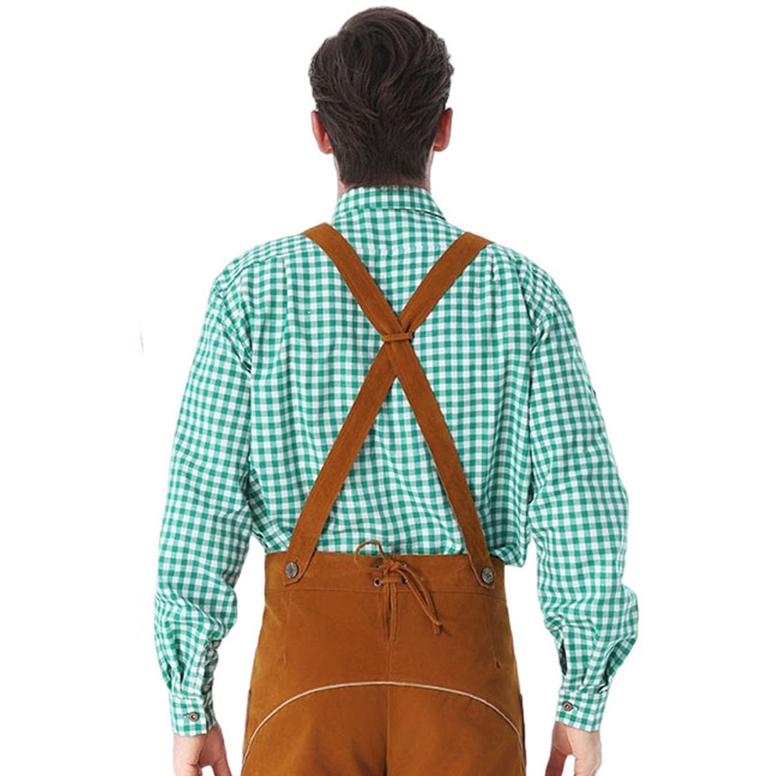 Generisch Oktoberfest Herren Outfit, traditionelles bayerisches Hosenträgerhosen-Set mit klassischem Karohemd, komfortable Passform für langanhaltende Festnutzung und Rollenspiele