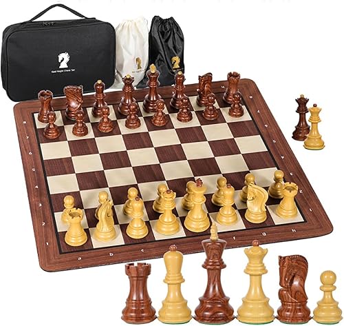Juego de ajedrez grande portátil de 20 pulgadas con piezas ponderadas de torneo estándar, perfecto para viajes