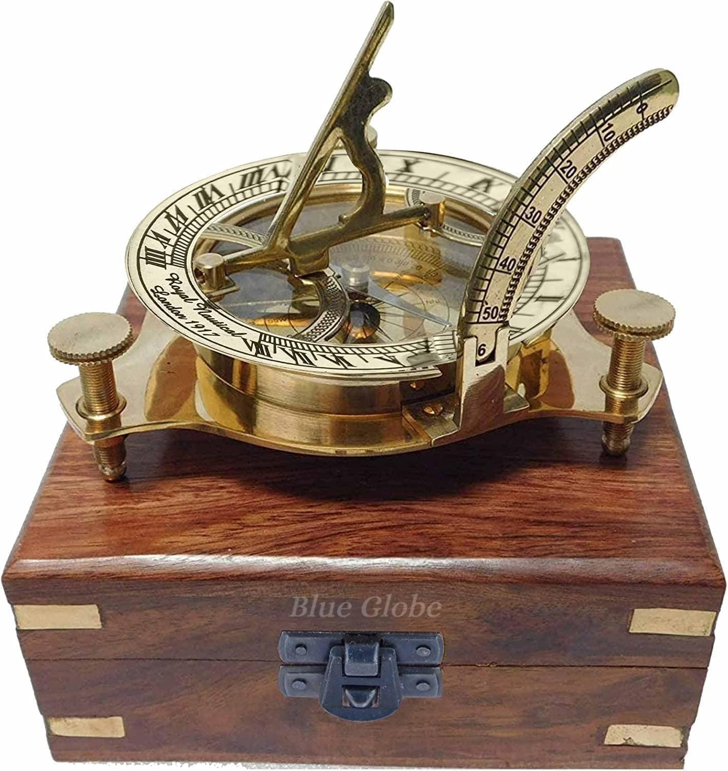 Brass Sundial Compass 3 Inches with Wooden Box Direction Finder Pocket ...