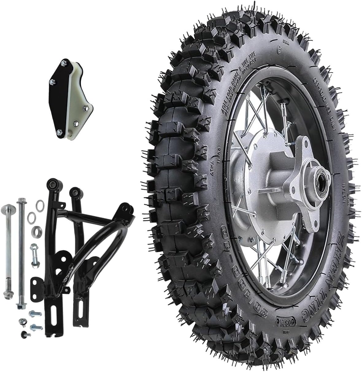 80/100-10 Rear Tire Wheel Assembly with Triangle Swing Arm for Dirt Pit Bikes – 1.6x10 Rim, Drum Brake, Tube Type, 12mm Bearing, Compatible with CRF50 XR50,Off-Road Motorcycle Motocross