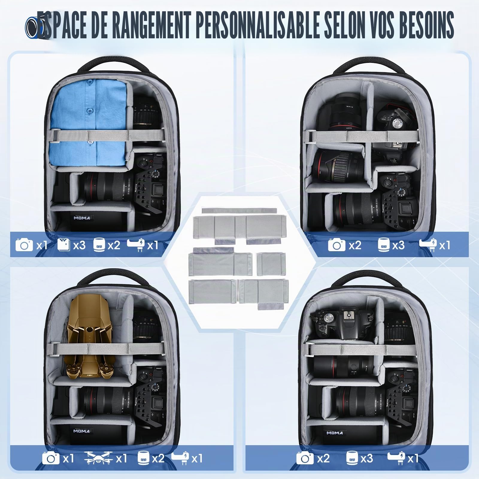 RAINSMORE Sac a Dos Photographe Sacoche Appareil Photo Professionnel Compartiment Ordinateur 14 Pouces Housse Pluie Sac Photo Reflex Numérique Compatible Canon Sony Noir