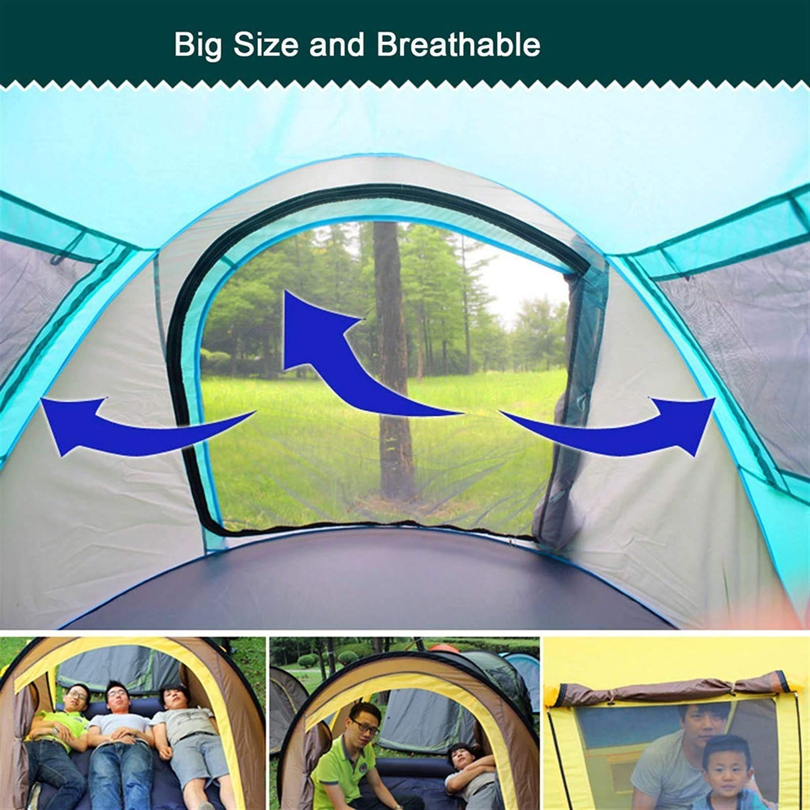 Tienda Automática Pop Up Cent Tent Outdoor Camping Tent 3-4 Personas Tienda portátil Tienda instantánea Impermeable a Prueba de Viento para Caminar al Aire Libre