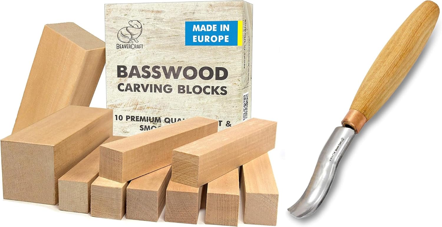 BeaverCraft BW10 Large Basswood Carving Blocks K8a/14 Wood Carving Bent Gouge Spoon Carving Tools