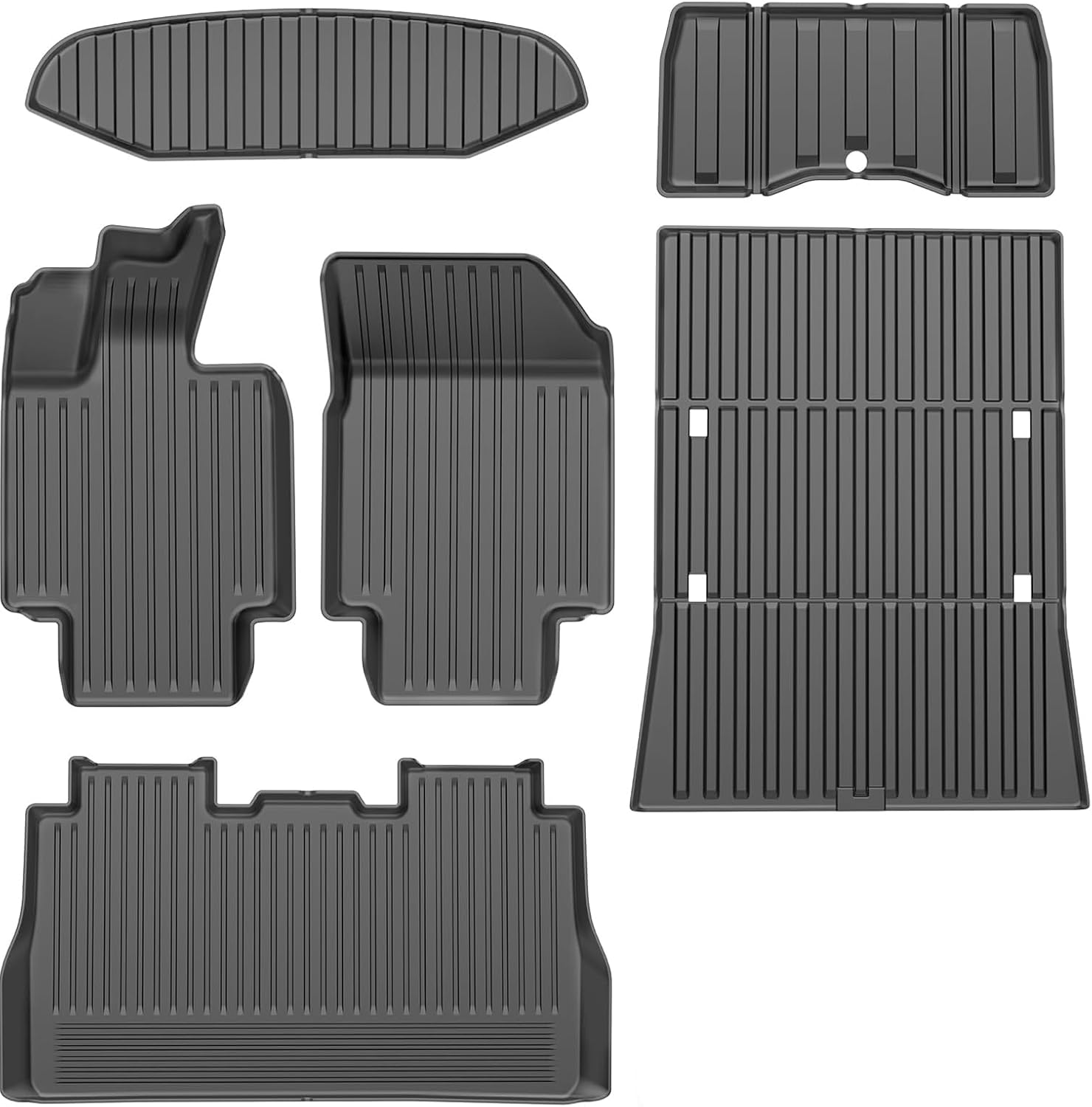 Tesla Model Y Floor Mats 2024 2023 2022 2021 2020, 6-Piece Complete Set for 5 Seater, Waterproof Non-Slip All-Weather Protection, Black
