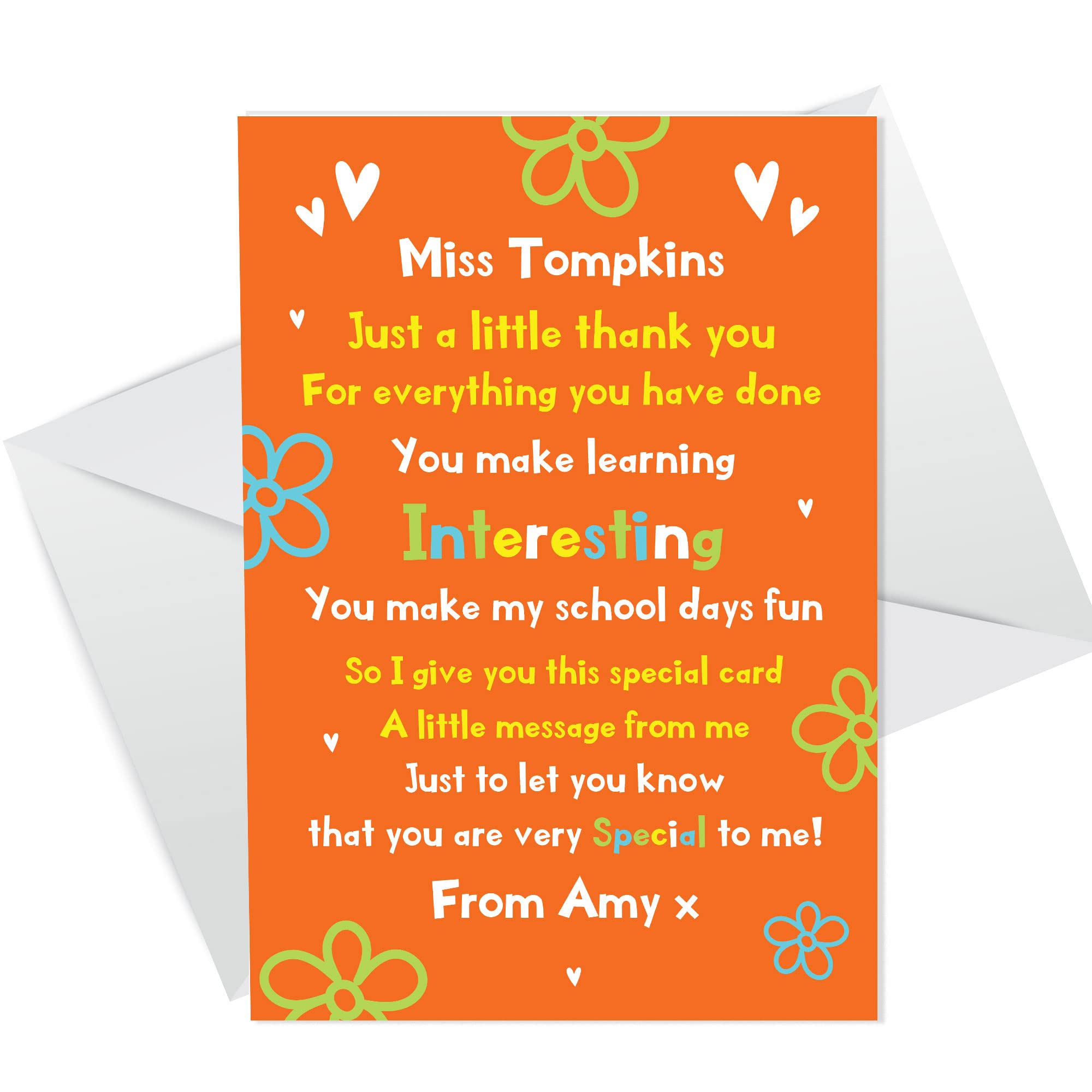 Personalised Teacher Thank You Card Teacher Card School Leavers Nursery Preschool Teacher Cards From Children