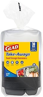 Glad Take-Aways 30-Pack Snap-Seal, 2-Compartment, Dishwasher and Freezer Safe, Reusable Food Storage, Meal Prep Containers, Made in North America (28 oz, BPA Free)