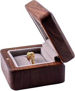 IRIVER BLANK Handmade Premium Black Walnut Wood Ring Box Case with Soft Velvet Lining, for Wedding Proposal Ceremony Ring Carrier Box - Anniversary Birthday Gift Ideas (Black Walnut, Wood Lid * 1)