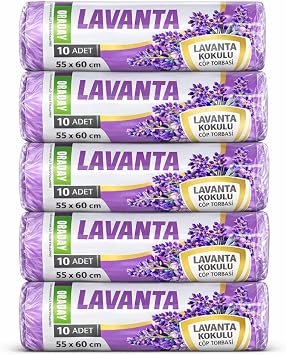 Orta Boy, Lavanta Kokulu B zg l   p Torbas , 55x60 cm, 40 Litre,  p Po eti, Su Ge irmez, Kal n, Kokulu, 5 Paket 50 Adet ORTA BOY, LAVANTA KOKULU