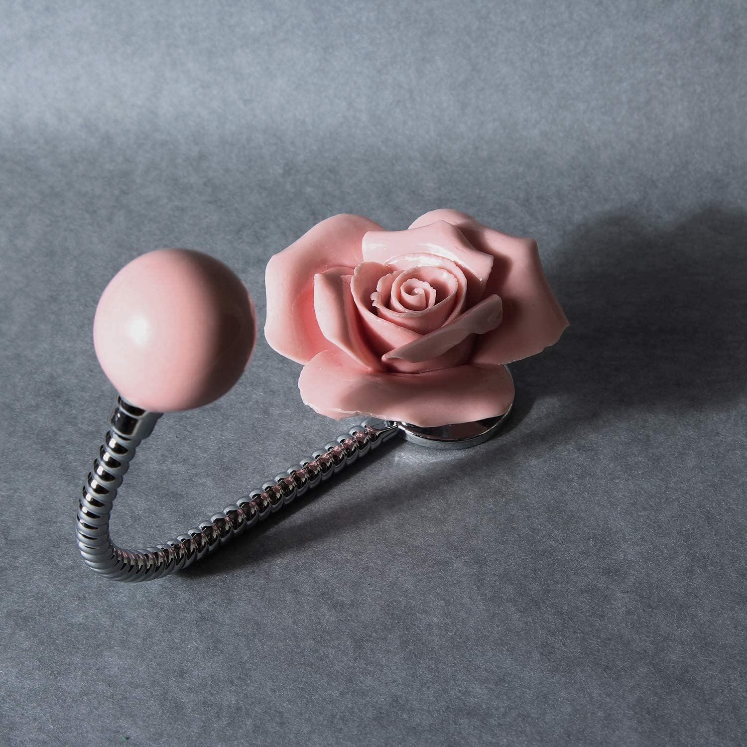 Beautiful 3D Flower Ceramic Wall Coat Hook, Chrome Decorative Robe Hook, Scarf, Bag, Towel, Hat etc for Kitchen Bathroom Office-Rose Pink-4 Pack