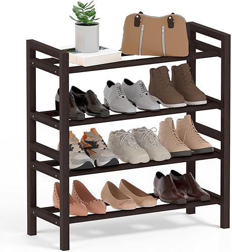 Miniatura 10 de Haddockway Zapatero de bambú para armario, organizador de zapatos independiente con varillas redondas suaves y asas prácticas, estante apilable de