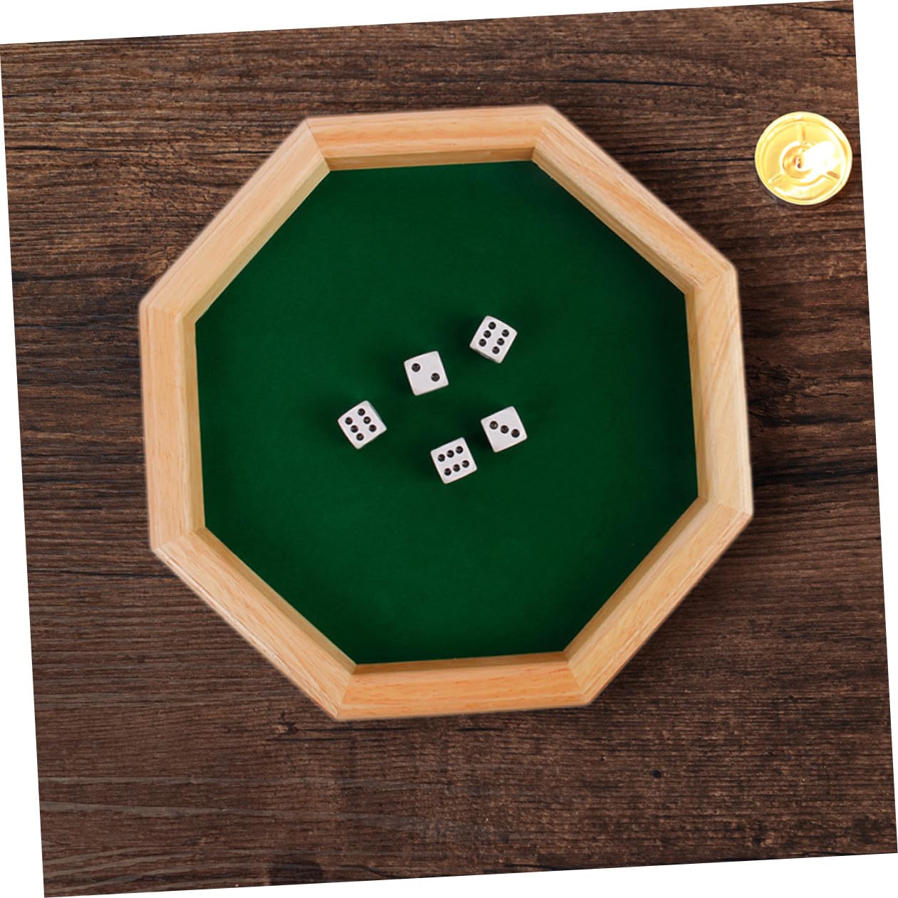 Uonlytech Plateau de Jeu de Dés à Boire Octogonal en Bois Vert, Facile à Jouer, pour Soirées et Entraînement de Dextérité Manuelle