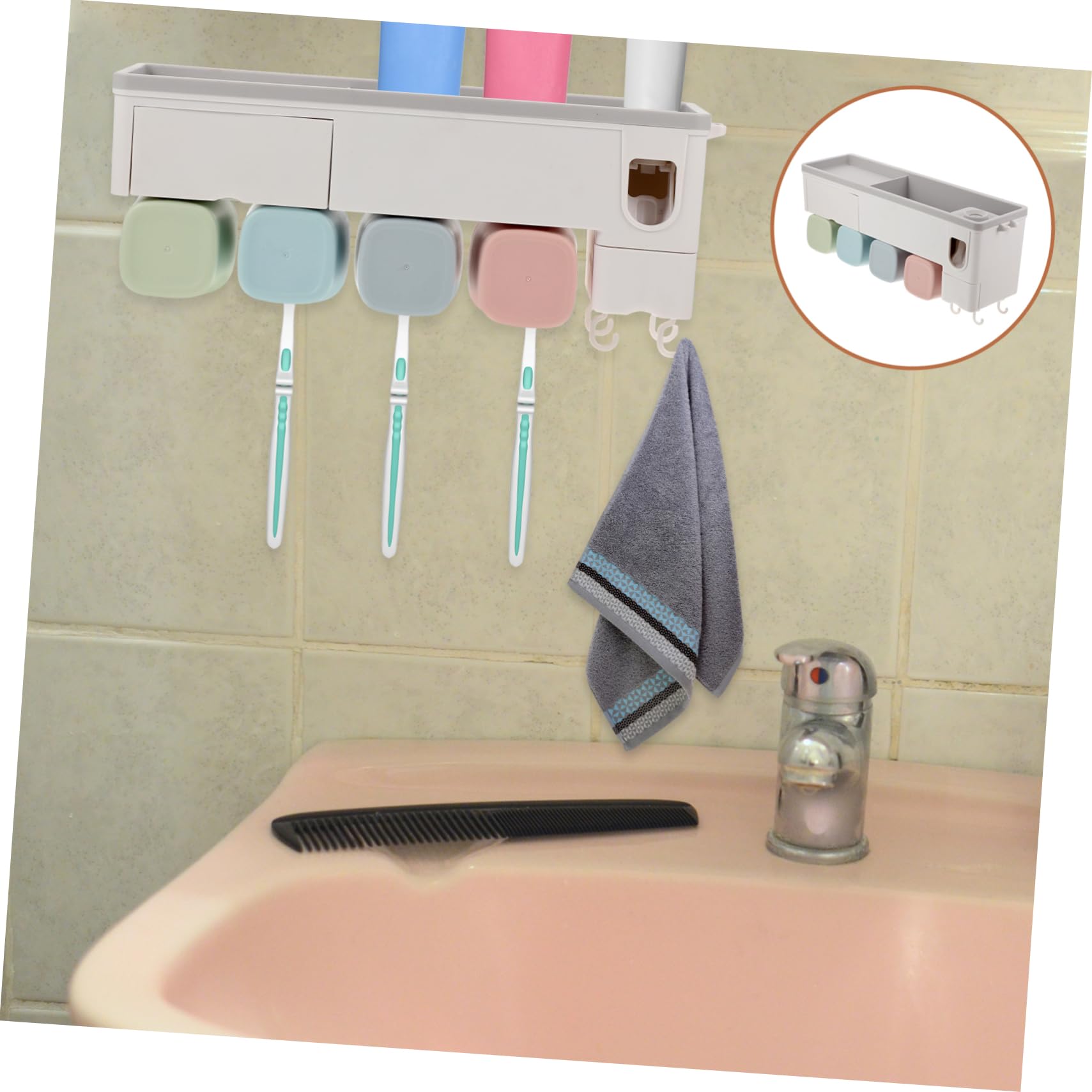 Juego de cepillo de dientes eléctrico y dispensador de pasta de dientes, para cepillos de dientes eléctricos y toallas, con soporte montado en la pared, estante de almacenamiento de baño de