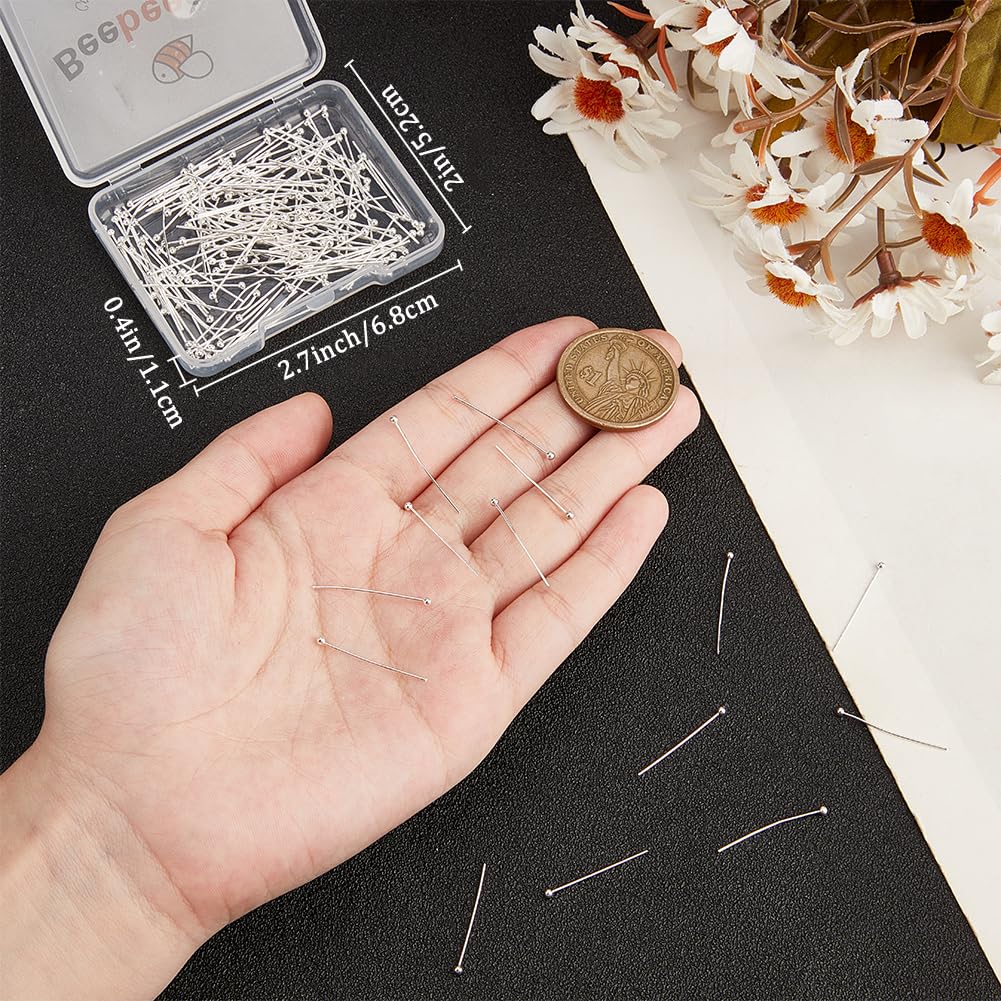 Beebeecraft 1 Box 200Pcs Ball Head Pins 925 Sterling Silver Plated Brass 24.5mm Earring Pins Silver Ball Pins for Jewellery Making Accessories DIY Earrings - Image 3