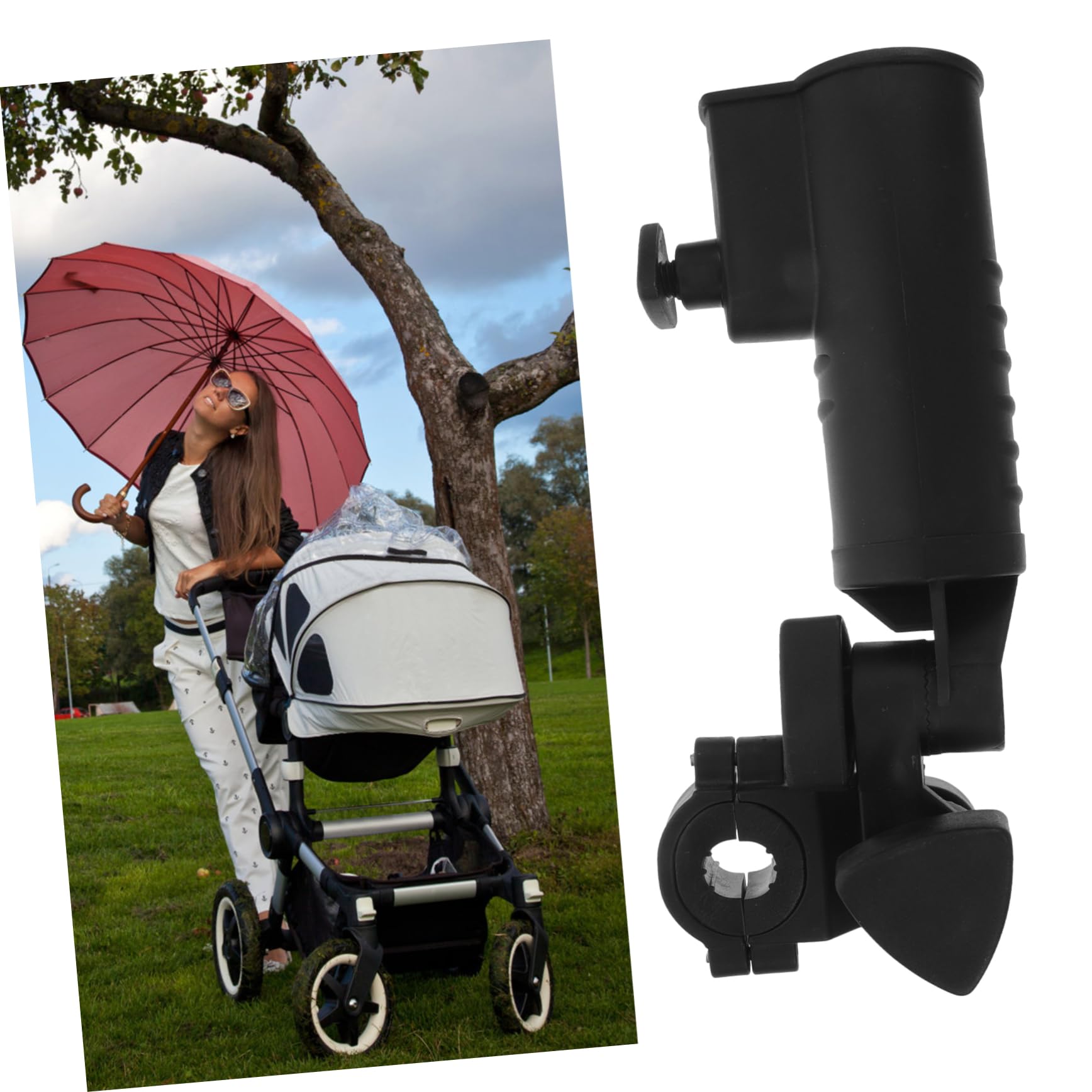 Anneome Verstellbarer Schirmhalter für Golftrolleys aus Kunststoff Schwarz mit Klemmmechanismus und 2-Fach Verstellbarer Breite
