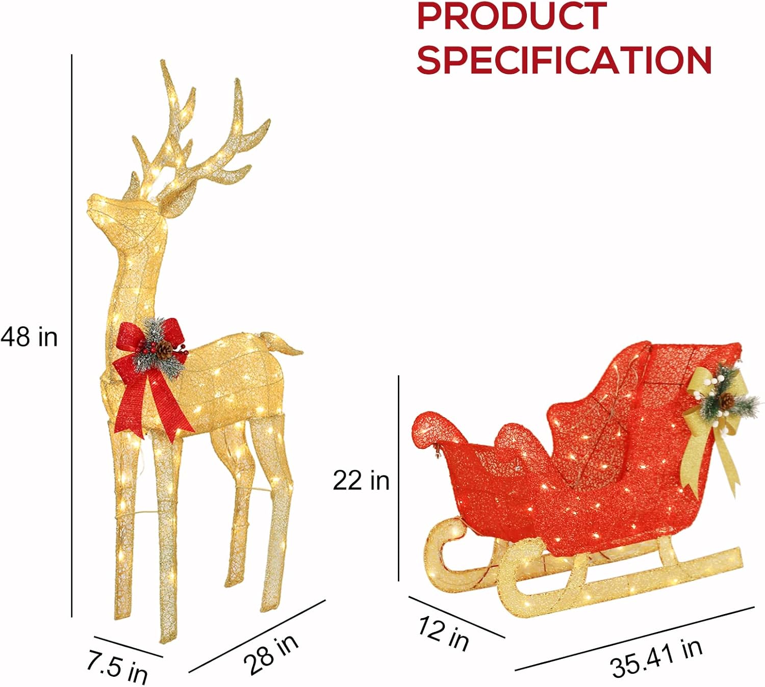 Buy Hykolity 4FT 3D Genuine Lighted Christmas Reindeer and Sleigh