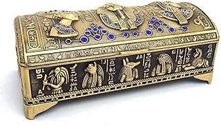 صندوق تخزين مجوهرات أنيق من إيماتجار بنمط فرعوني مصري - تذكارات أنيقة للنساء والبنات، قطعة ديكور منزلية (الشكل C - لون أصفر محروق - 18.5 سم)