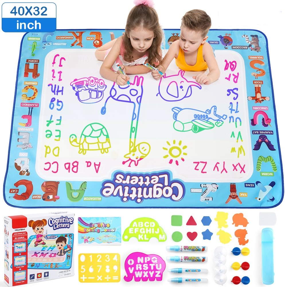 LotFancy Aqua Magic Water Doodle Drawing Mat, Kids Painting Writing Doodle Board Toy, 40 x 32in Extra Large Water Drawing Mat, No Mess Educational Toys Gift for Girls Toddlers Age 5 6 7 8 9 Year-Old