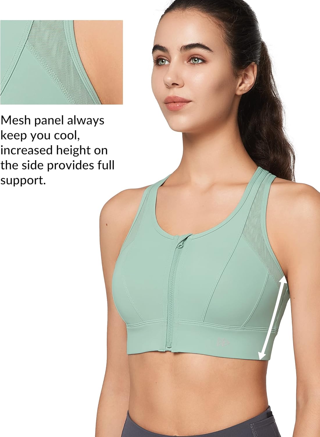 Yvette High Impact Zip Front Sports Bra Mesh Racerback Workout High Support Sports Bras for Women Large Breasts - Image 4