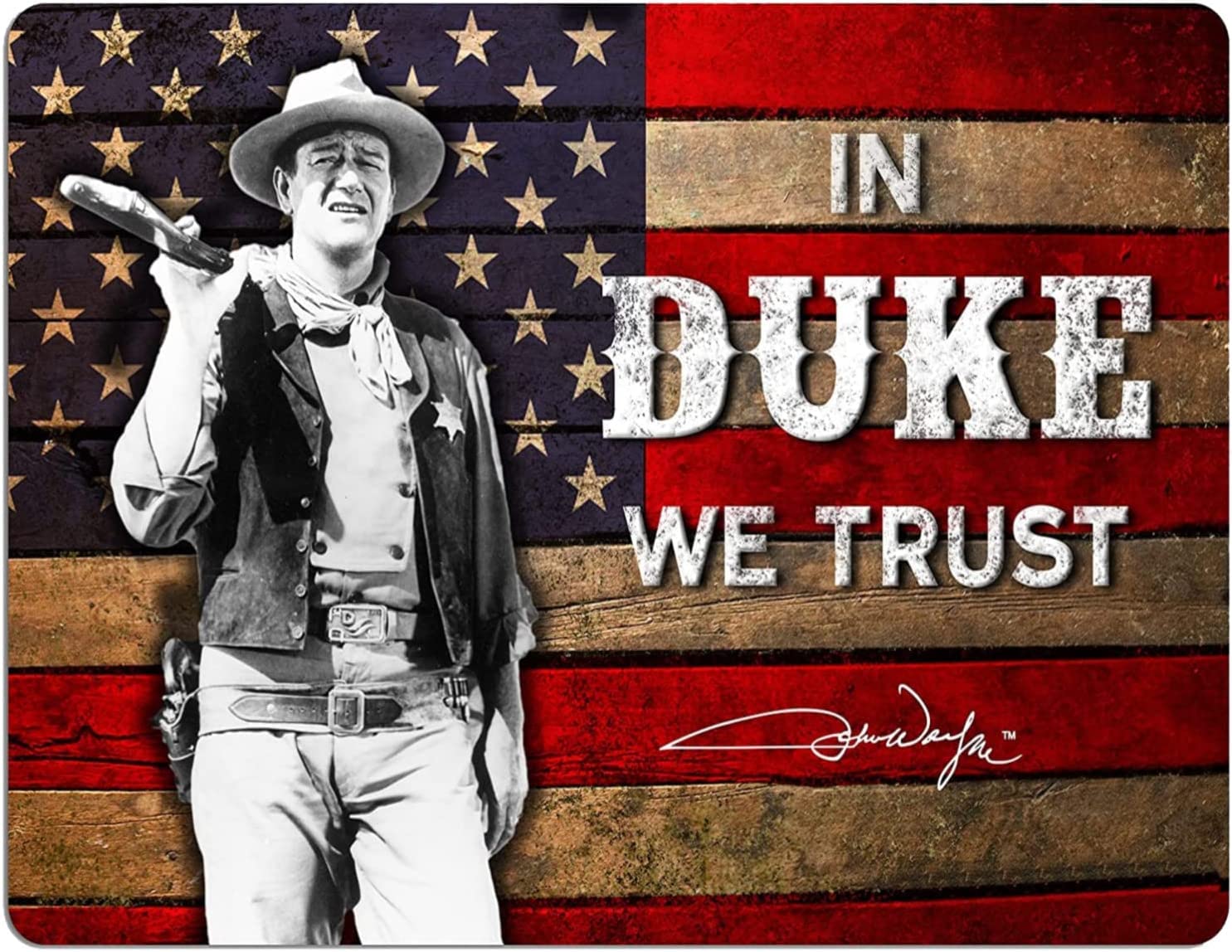 Vintage Retro Man Cave Bar Pub Shed Novelty Gift Aluminium Metal Tin Wall Décor Sign - Cowboy John Wayne In Duke We Trust USA Flag