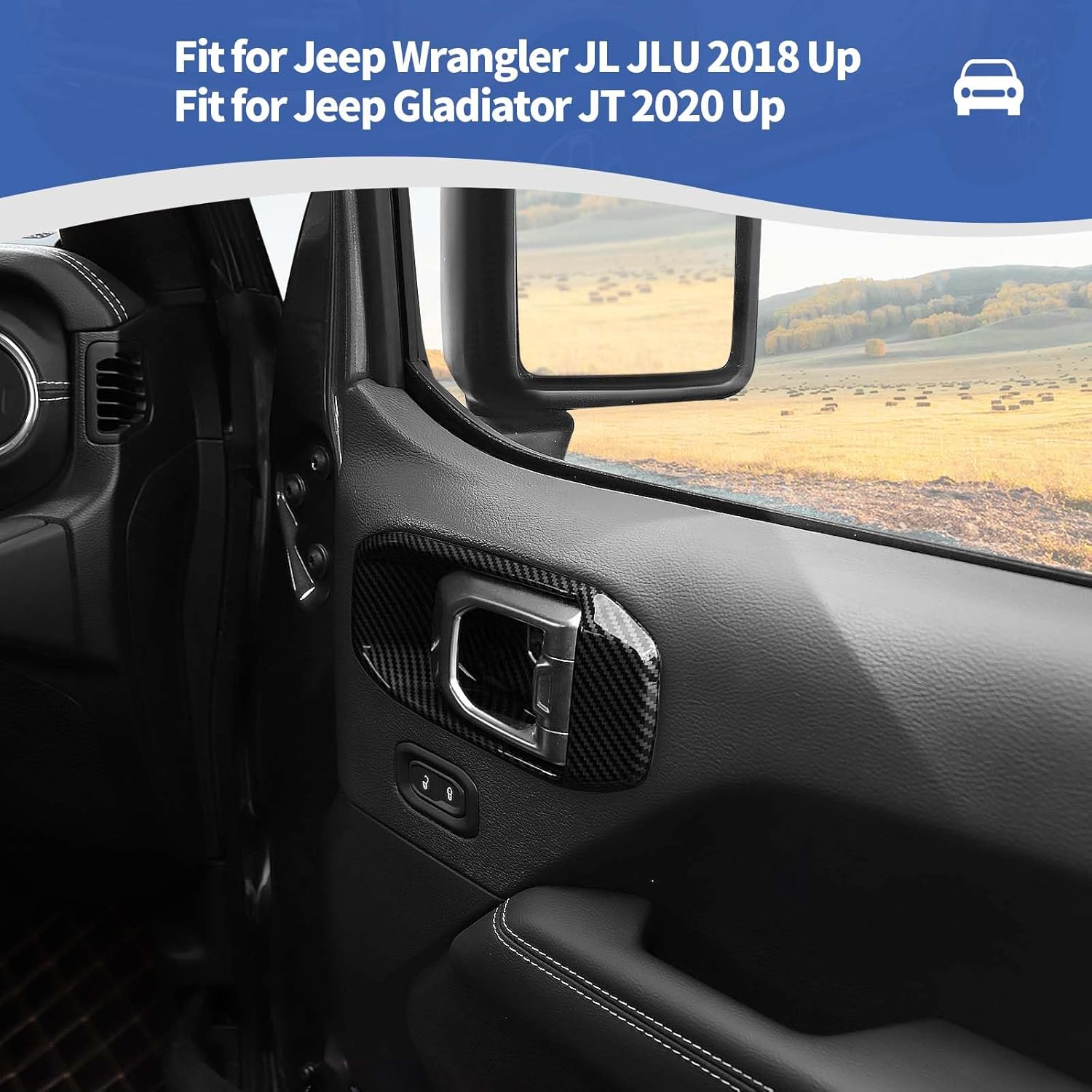 RT-TCZ for Jeep JL Inner Door Handle Bowl Cover Trim for Jeep Wrangler JL JLU 2018+ for Gladiator JT 2020-Present Carbon Fiber Interior Accessories 4pcs