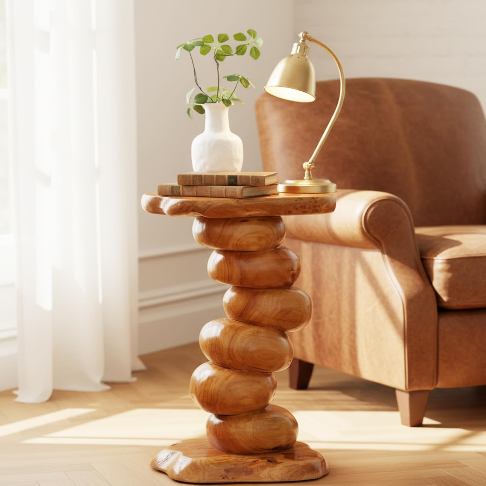 Cedar Tree Stump End Table 13.8" x 13.8" x 23.6" H Plant Stand Solid Natural Wood Outdoor Rustic Live Edge Coffee Side Table for Living Room Bedroom Garden Decoration Home Decor