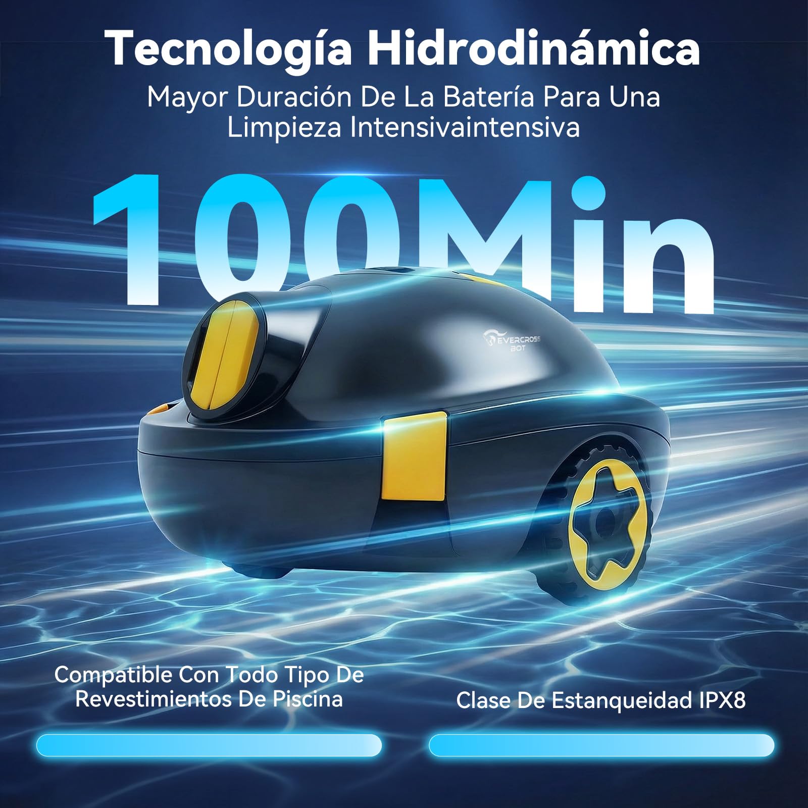 Y10 Robot Limpiafondos Piscina, Robot de Piscina Sin Cable, 100 Min de Limpieza del Suelo, Robots de Piscina para Piscinas de hasta 120㎡, Estacionamiento Automático, Filtro180μm (Negro)